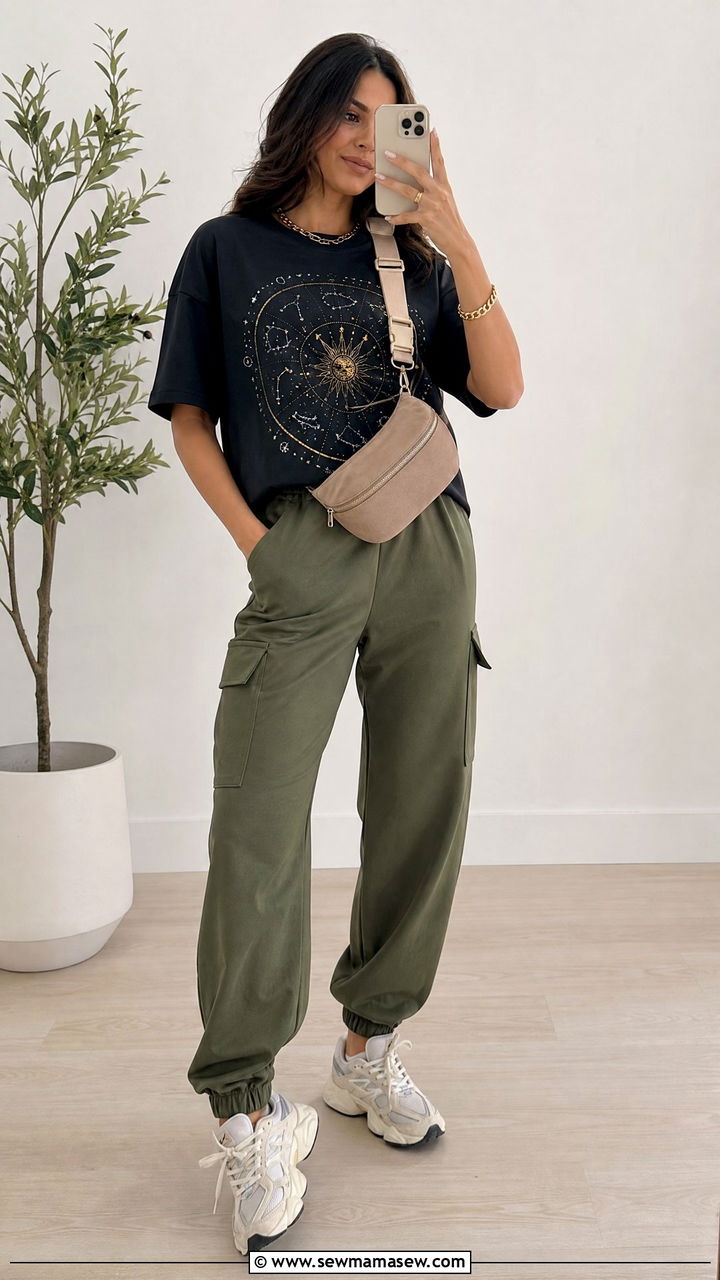 Zodiac Graphic Tee with Cargo Joggers and Sneakers - 25 casual celestial outfits