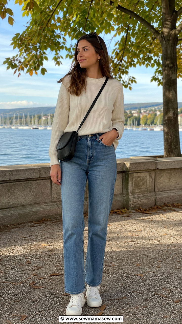 Zurich Cashmere Sweater With Straight Leg Jeans And Sneakers Outfit - 25 Zurich outfit ideas