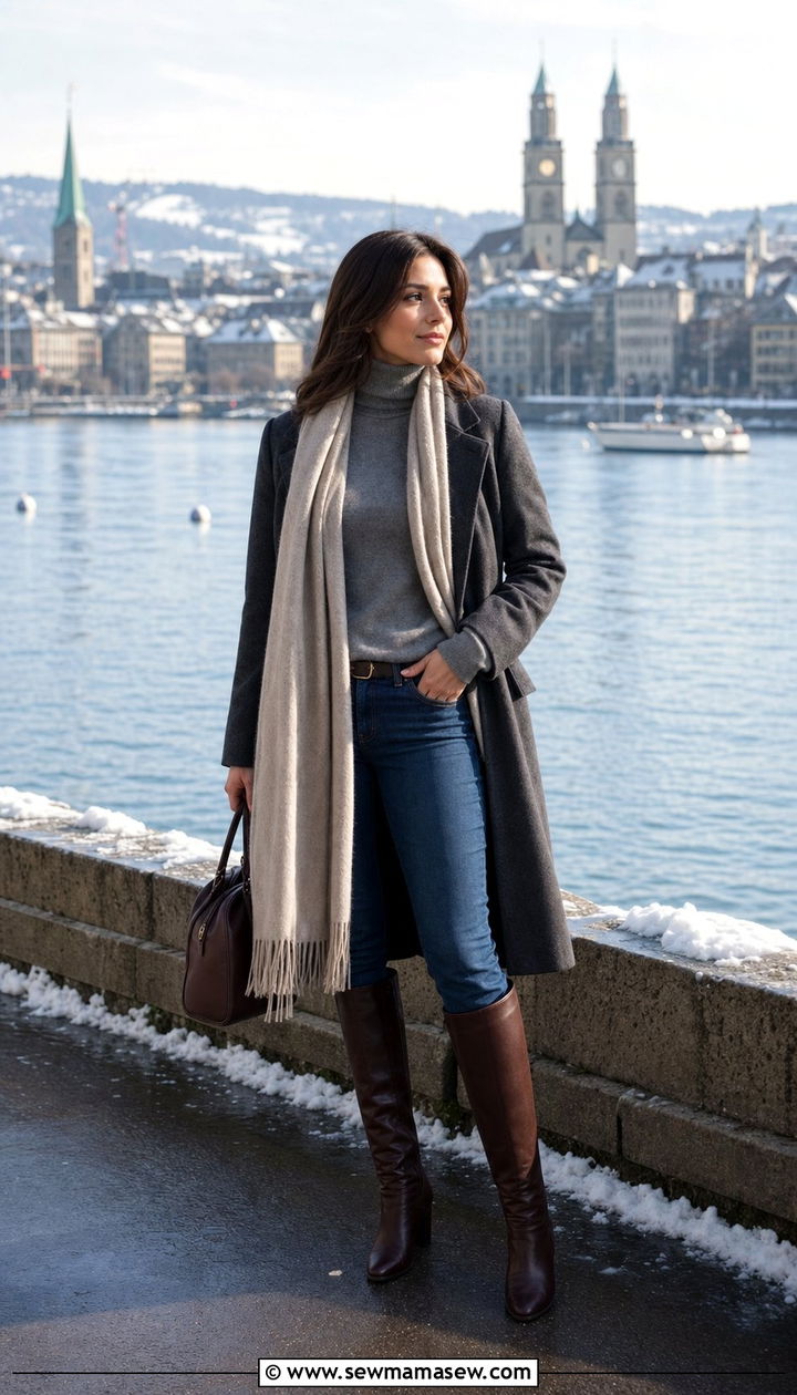 Zurich Cashmere and Denim Winter Outfit - 25 Europe travel outfits Pinterest