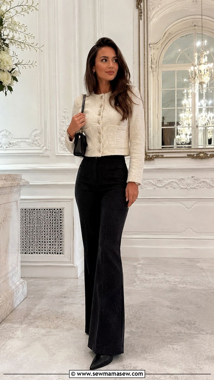 Zurich Cropped Jacket With Flare Trousers And Heeled Boots Outfit - 25 Zurich outfit ideas