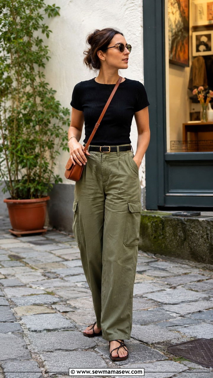 Zurich High Waisted Cargo Pants With Fitted Top And Belt Outfit - 25 Zurich outfit ideas