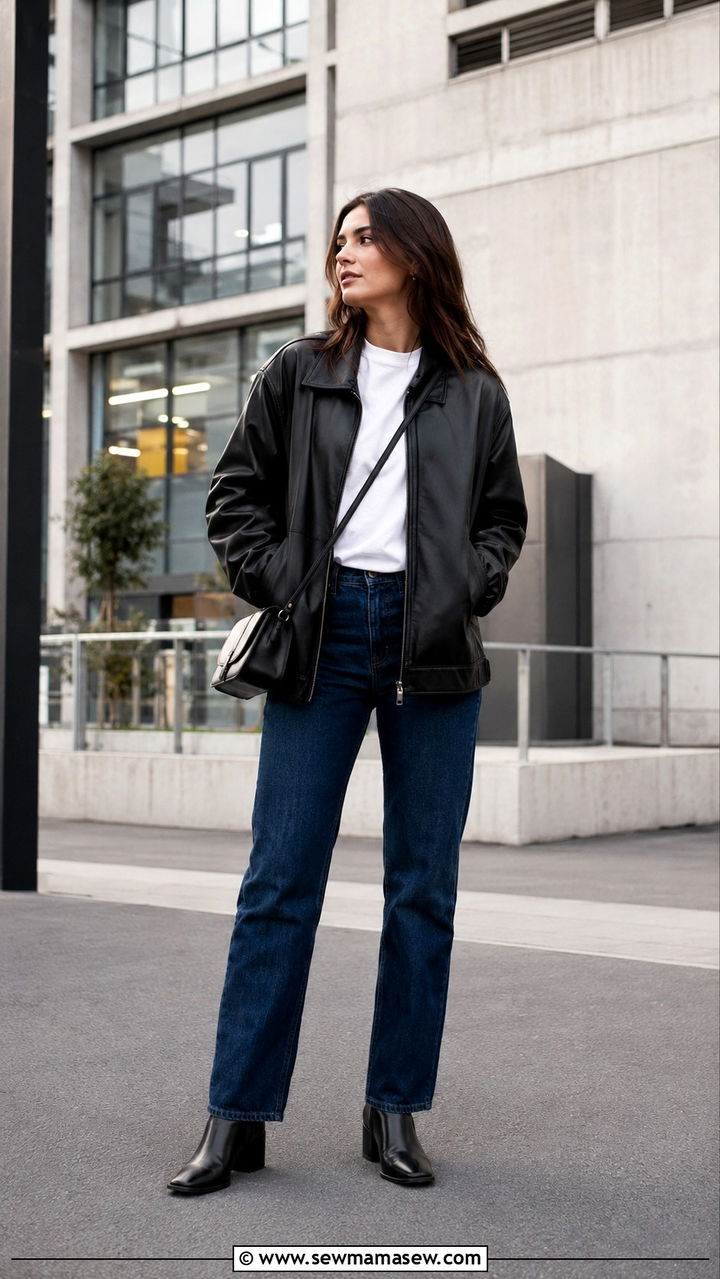 Zurich Oversized Leather Jacket With White Tee And Jeans Outfit - 25 Zurich outfit ideas