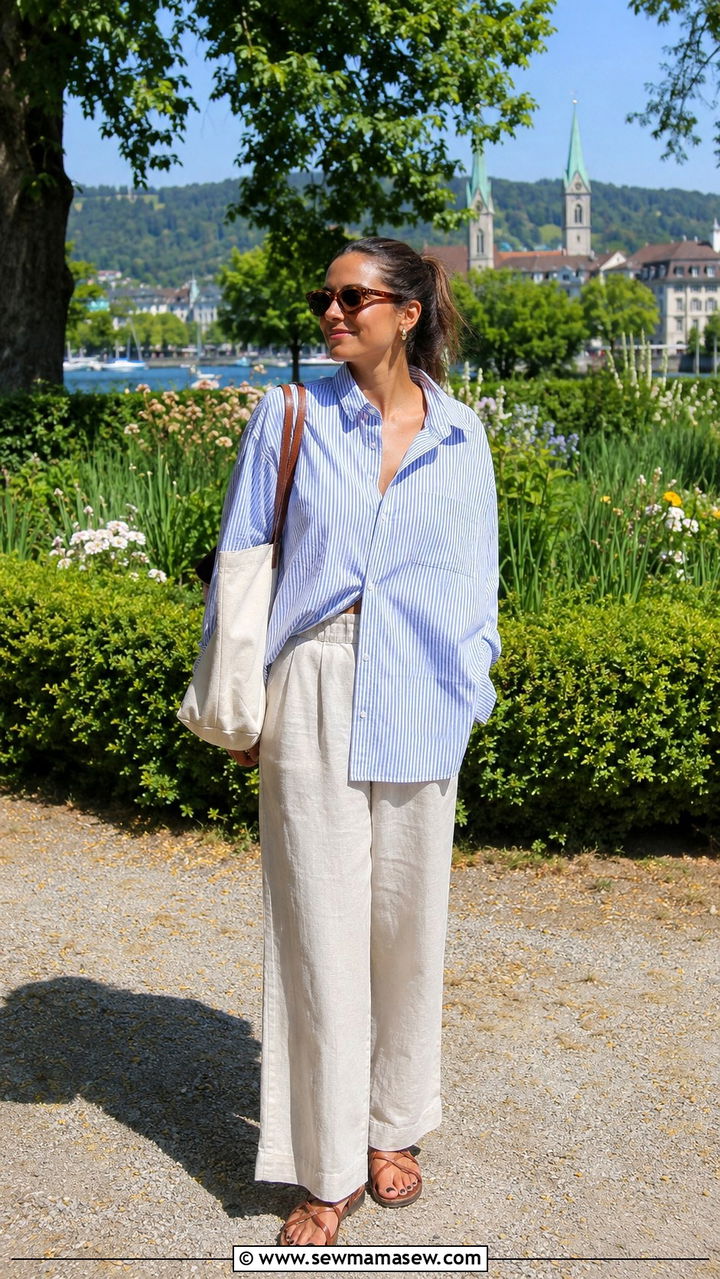 Zurich Striped Button Down And Linen Trousers Outfit - 25 Zurich outfit ideas