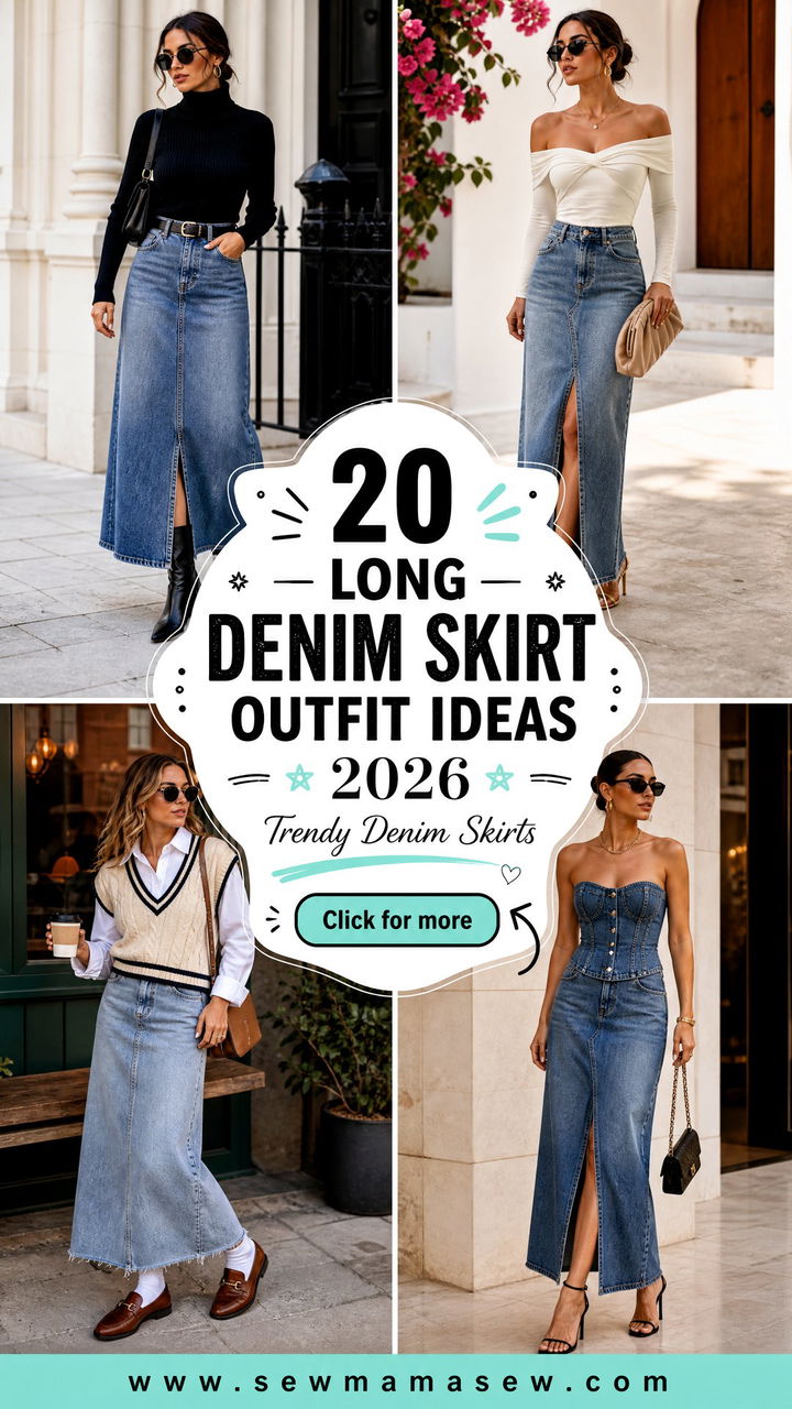 20 Long Denim Skirt Outfit Ideas 2026 for Trendy Looks - 20 Long Denim Skirt Outfit Ideas 2026 for Trendy Looks