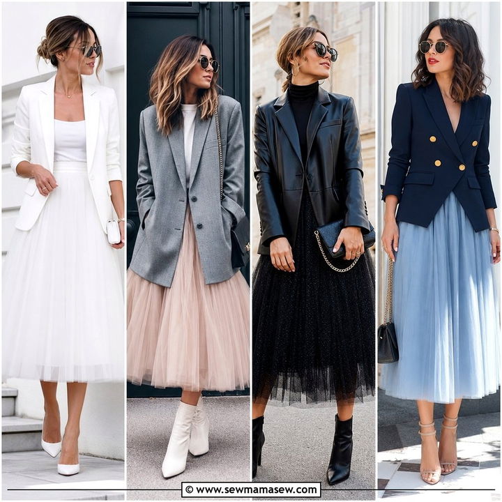 20 Tulle Skirt Outfit Ideas With a Blazer: Polished Chic