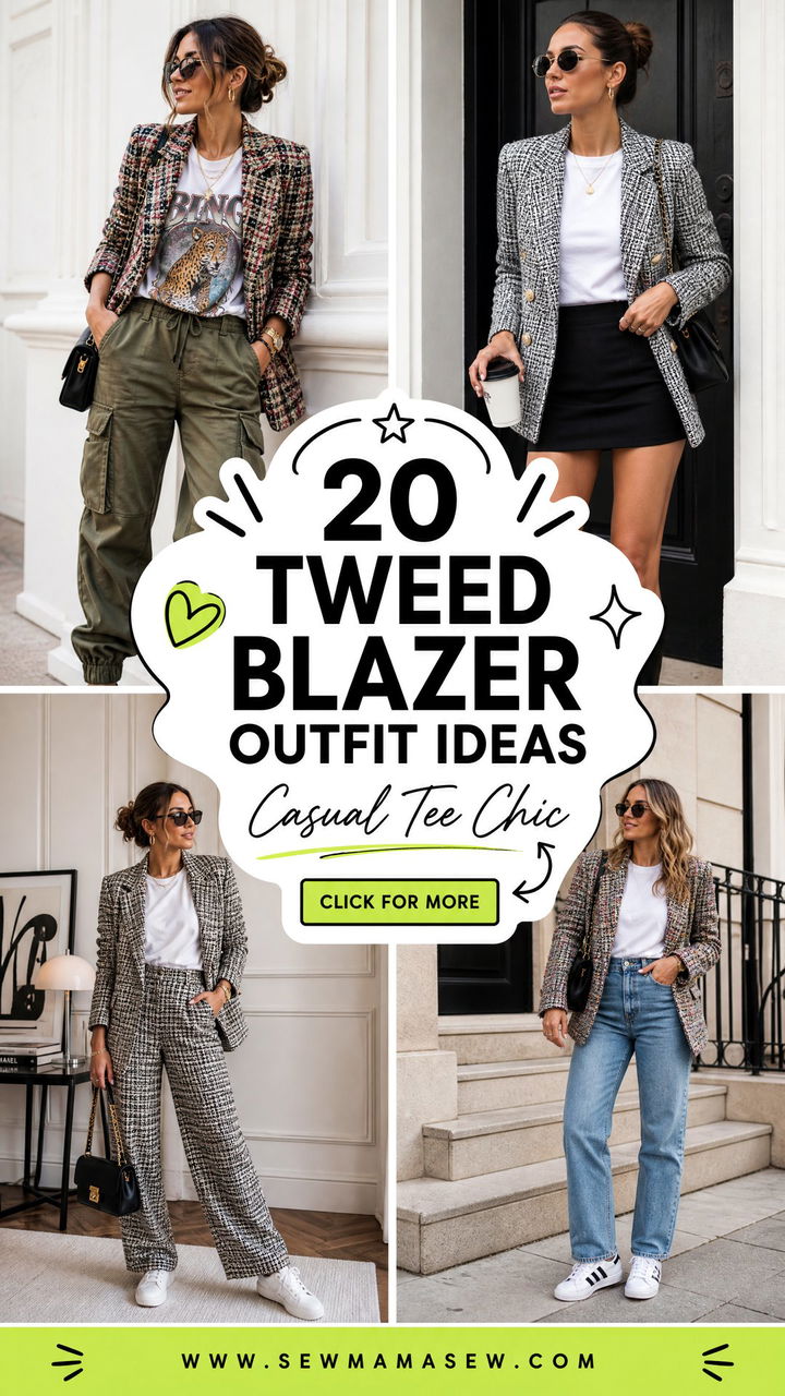 20 Tweed Blazer Outfit Ideas With a T-Shirt Casual Chic - 20 Tweed Blazer Outfit Ideas With a T-Shirt: Casual Chic