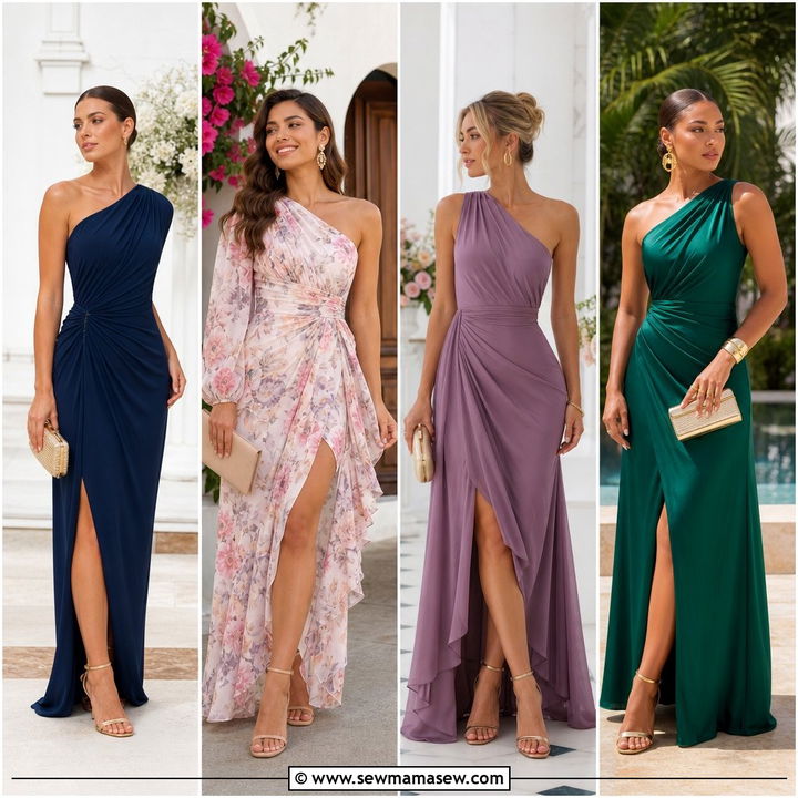 20 Wedding Guest Outfit Ideas One Shoulder Dress: Glam Looks