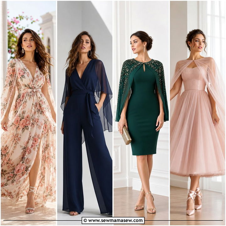 20 Wedding Guest Outfit Ideas With Cape Sleeves For Modern Drama