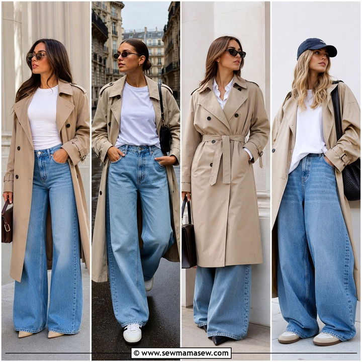 20 Wide Leg Jeans Outfit Ideas With a Trench Coat for Fall