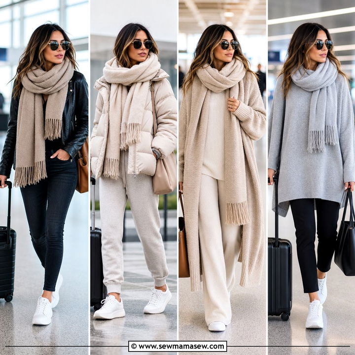 25 Airport Outfit Ideas With Oversized Scarf: Cozy Travel