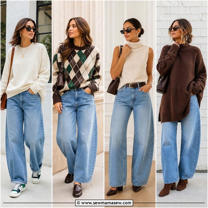 25 Barrel Jeans Outfit Ideas With a Sweater for Cozy Days
