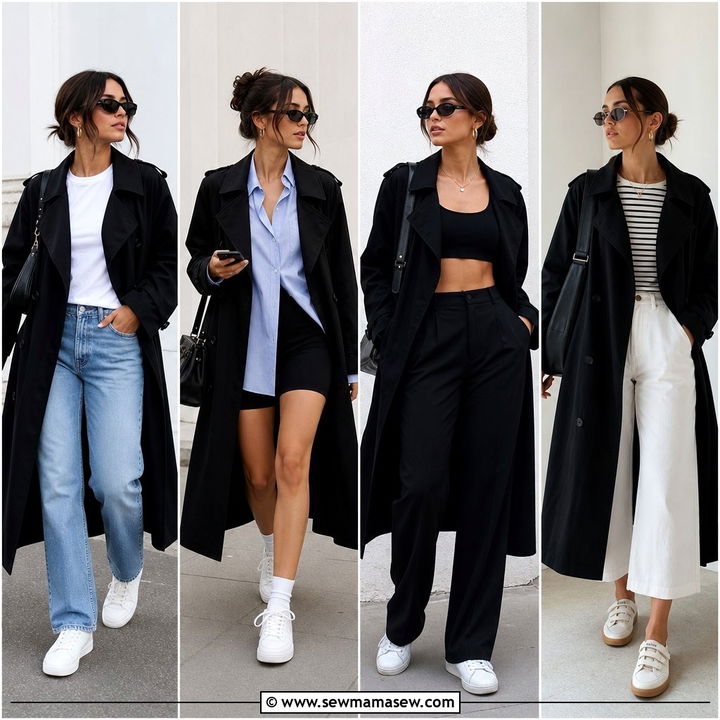 25 Black Trench Coat Outfit Ideas With Sneakers to Try