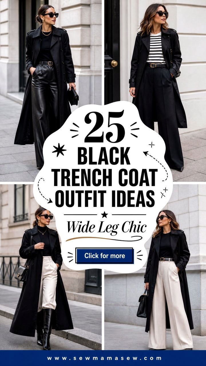 25 Black Trench Coat Outfit Ideas With Wide Leg Pants - 25 Black Trench Coat Outfit Ideas With Wide Leg Pants