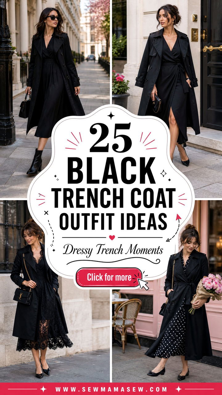 25 Black Trench Coat Outfit Ideas With a Dress for Chic Looks - 25 Black Trench Coat Outfit Ideas With a Dress for Chic Looks