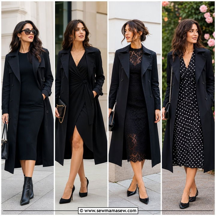 25 Black Trench Coat Outfit Ideas With a Dress for Chic Looks