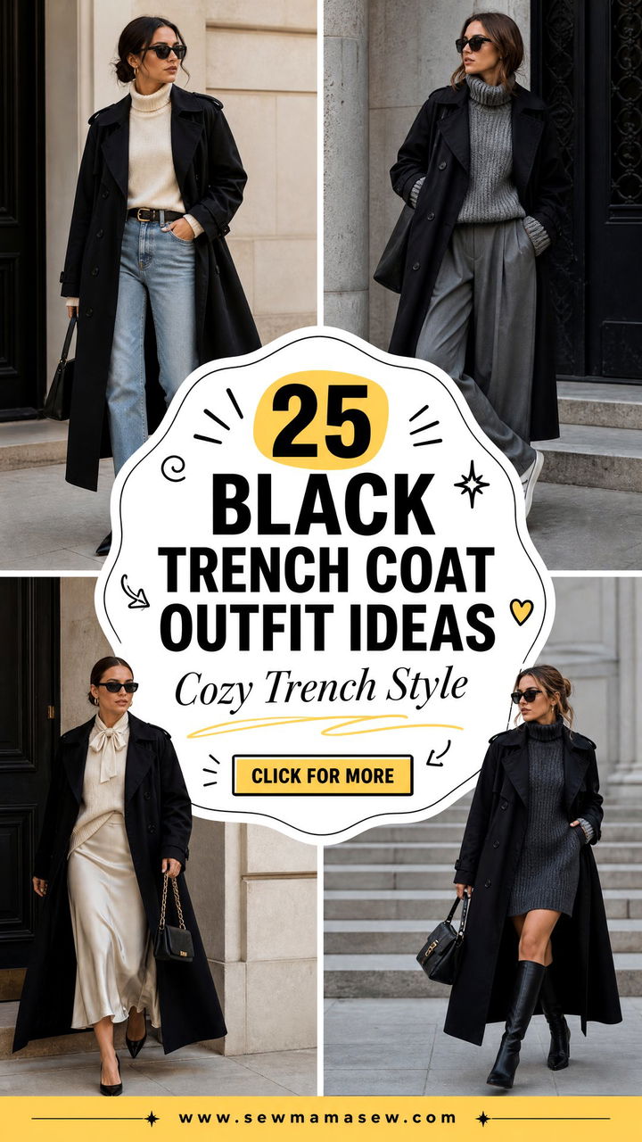 25 Black Trench Coat Outfit Ideas With a Sweater for Cozy Style - 25 Black Trench Coat Outfit Ideas With a Sweater for Cozy Style