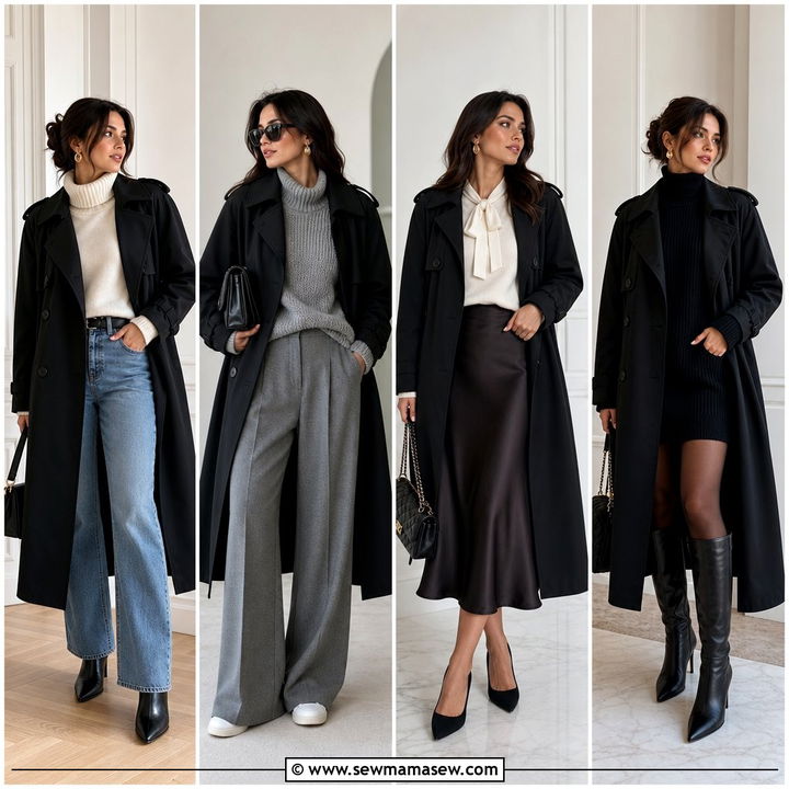25 Black Trench Coat Outfit Ideas With a Sweater for Cozy Style