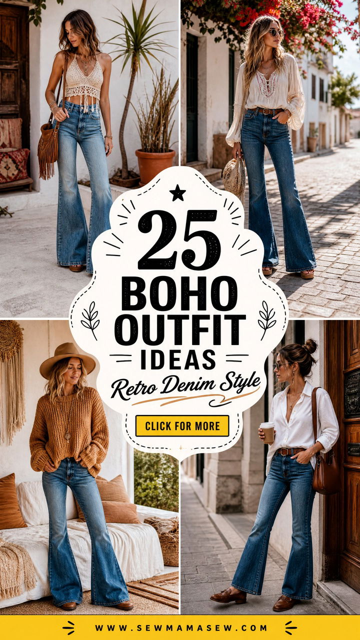 25 Boho Outfit Ideas With Flared Jeans For Retro Style - 25 Boho Outfit Ideas With Flared Jeans For Retro Style