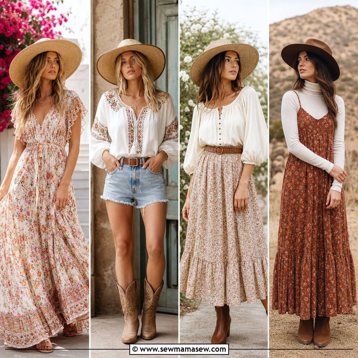 25 Boho Outfit Ideas With Wide Brim Hat for Free-Spirited Style