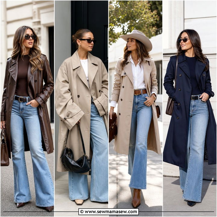 25 Bootcut Jeans Outfit Ideas With a Trench Coat for City Chic
