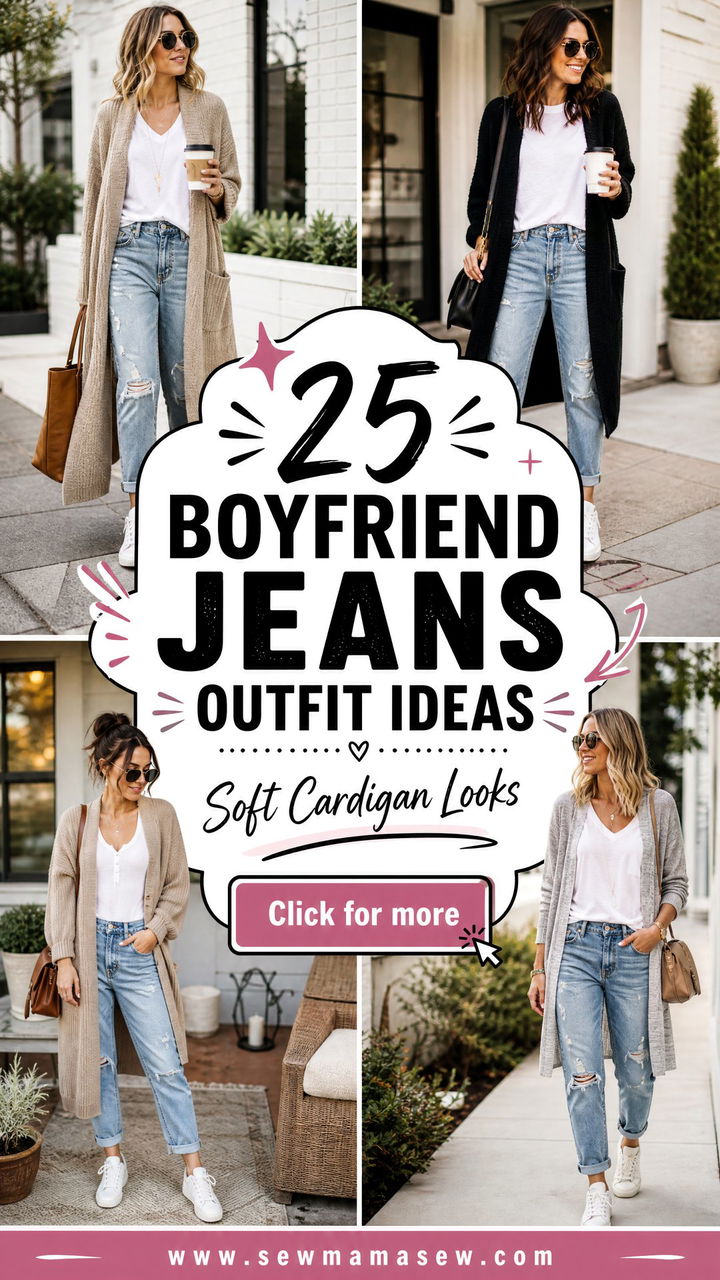 25 Boyfriend Jeans Outfit Ideas With a Cardigan Soft Looks - 25 Boyfriend Jeans Outfit Ideas With a Cardigan: Soft Looks