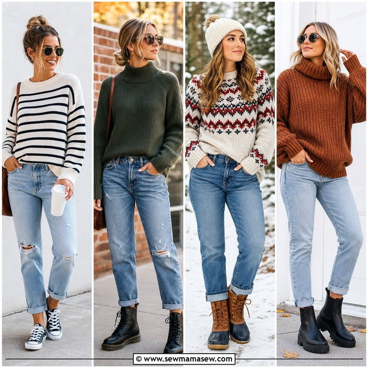 25 Boyfriend Jeans Outfit Ideas With a Sweater: Cozy Chic