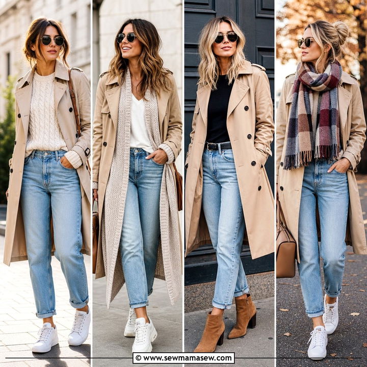 25 Boyfriend Jeans Outfit Ideas With a Trench Coat: Chic Layers