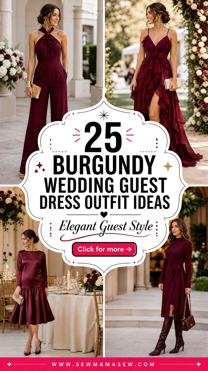 25 Burgundy Wedding Guest Dress Outfit Ideas For Elegant Style - 25 Burgundy Wedding Guest Dress Outfit Ideas For Elegant Style