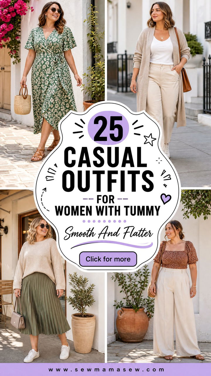 25 Casual Outfits For Women With Tummy That Smooth and Flatter - 25 Casual Outfits For Women With Tummy That Smooth & Flatter