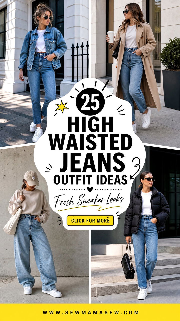 25 High Waisted Jeans Outfit Ideas With White Sneakers to Try - 25 High Waisted Jeans Outfit Ideas With White Sneakers to Try
