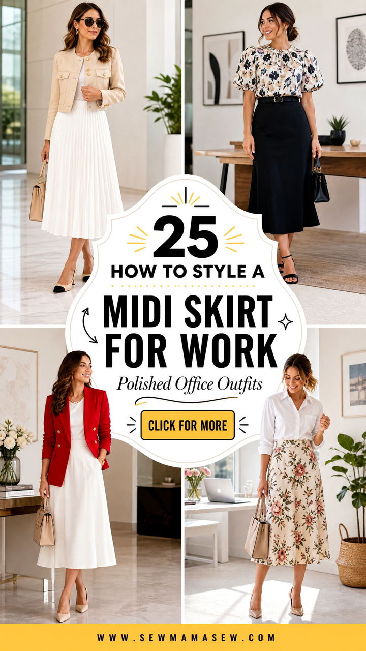 25 How to Style a Midi Skirt for Work With Polish - 25 How to Style a Midi Skirt for Work With Polish