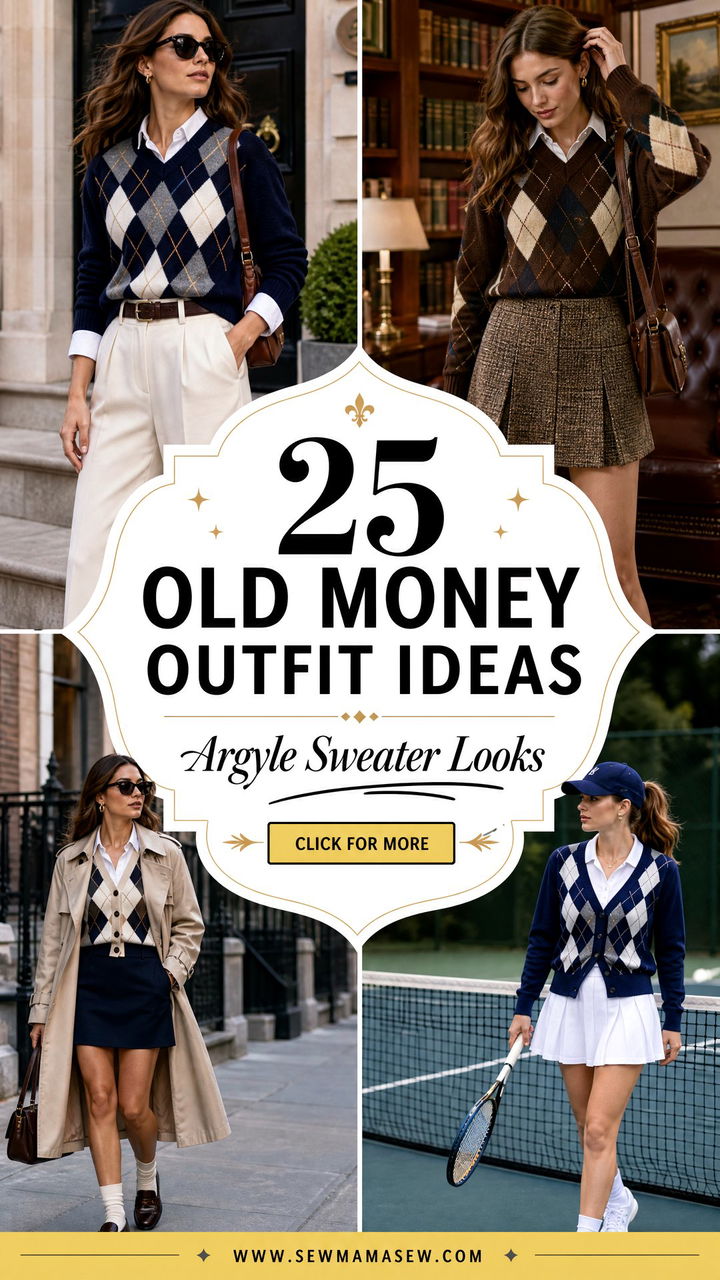 25 Old Money Outfit Ideas With Argyle Sweater Looks - 25 Old Money Outfit Ideas With Argyle Sweater Looks
