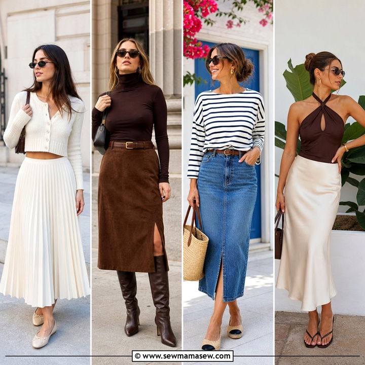 25 Petite Outfit Ideas With Midi Skirt For Polished Looks