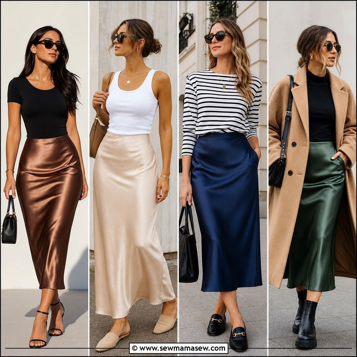 25 Satin Skirt Outfits for Women Over 40 to Look Elegant