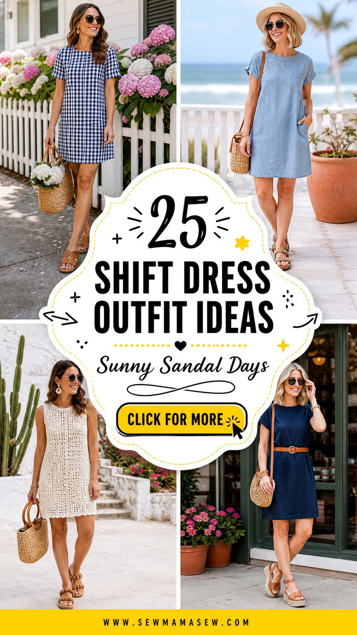 25 Shift Dress Outfit Ideas With Sandals for Sunny Days - 25 Shift Dress Outfit Ideas With Sandals for Sunny Days