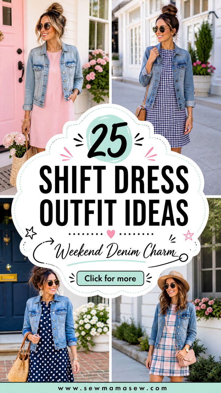 25 Shift Dress Outfit Ideas With a Denim Jacket for Weekends - 25 Shift Dress Outfit Ideas With a Denim Jacket for Weekends