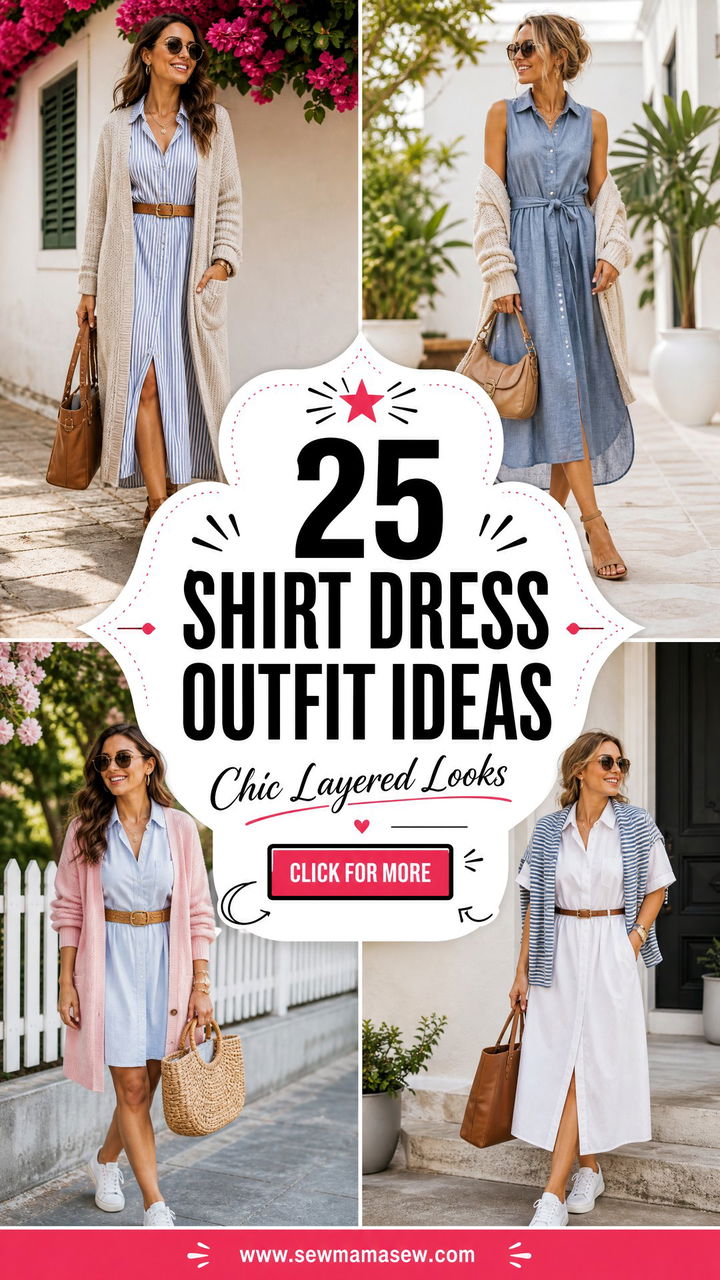 25 Shirt Dress Outfit Ideas With A Cardigan For Chic Layers - 25 Shirt Dress Outfit Ideas With A Cardigan For Chic Layers