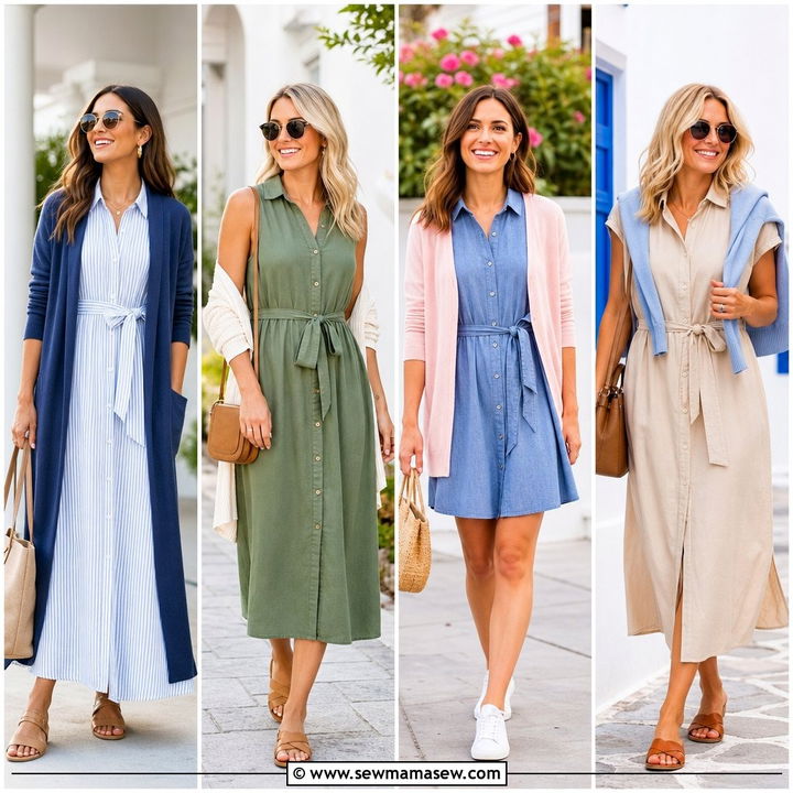 25 Shirt Dress Outfit Ideas With A Cardigan For Chic Layers