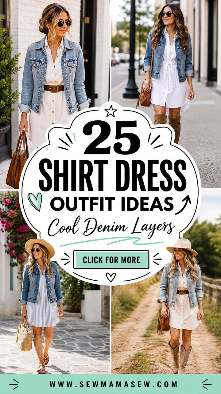 25 Shirt Dress Outfit Ideas With A Denim Jacket For Cool Layers - 25 Shirt Dress Outfit Ideas With A Denim Jacket For Cool Layers