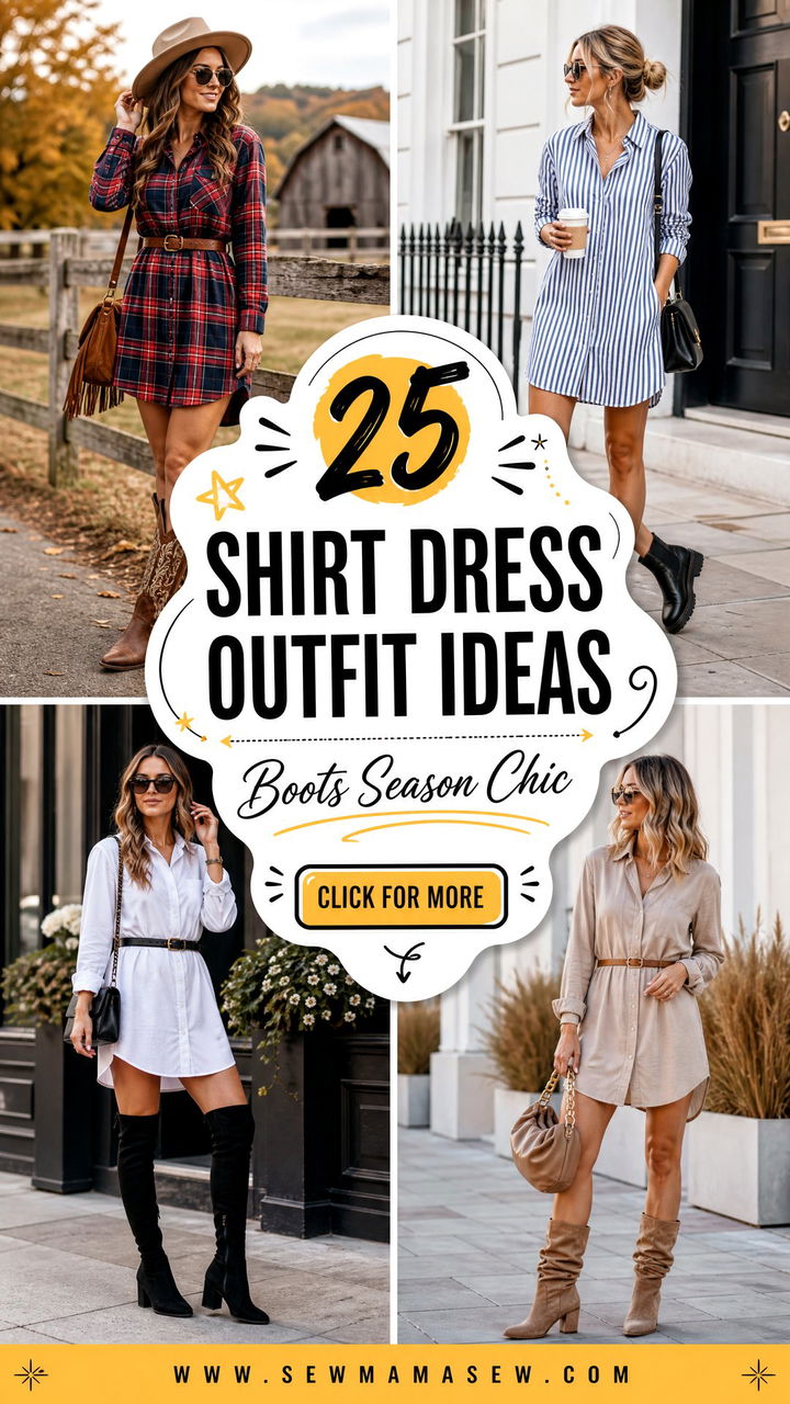 25 Shirt Dress Outfit Ideas With Boots For Fall-To-Winter Chic - 25 Shirt Dress Outfit Ideas With Boots For Fall-To-Winter Chic