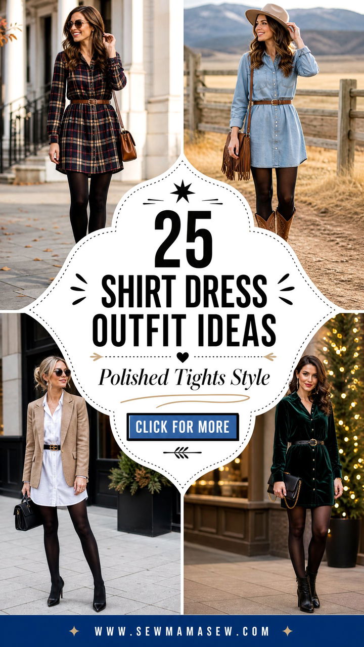25 Shirt Dress Outfit Ideas With Tights For Polished Looks - 25 Shirt Dress Outfit Ideas With Tights For Polished Looks