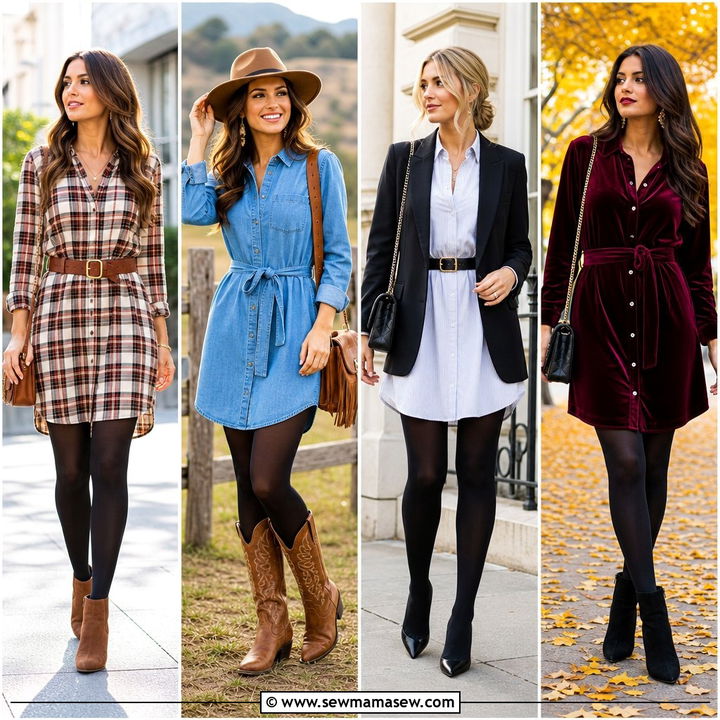 25 Shirt Dress Outfit Ideas With Tights For Polished Looks