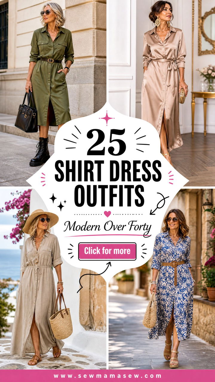 25 Shirt Dress Outfits For Women Over 40 To Feel Modern - 25 Shirt Dress Outfits For Women Over 40 To Feel Modern