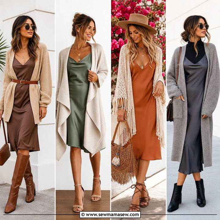 25 Slip Dress Outfit Ideas With a Cardigan for Soft Layers