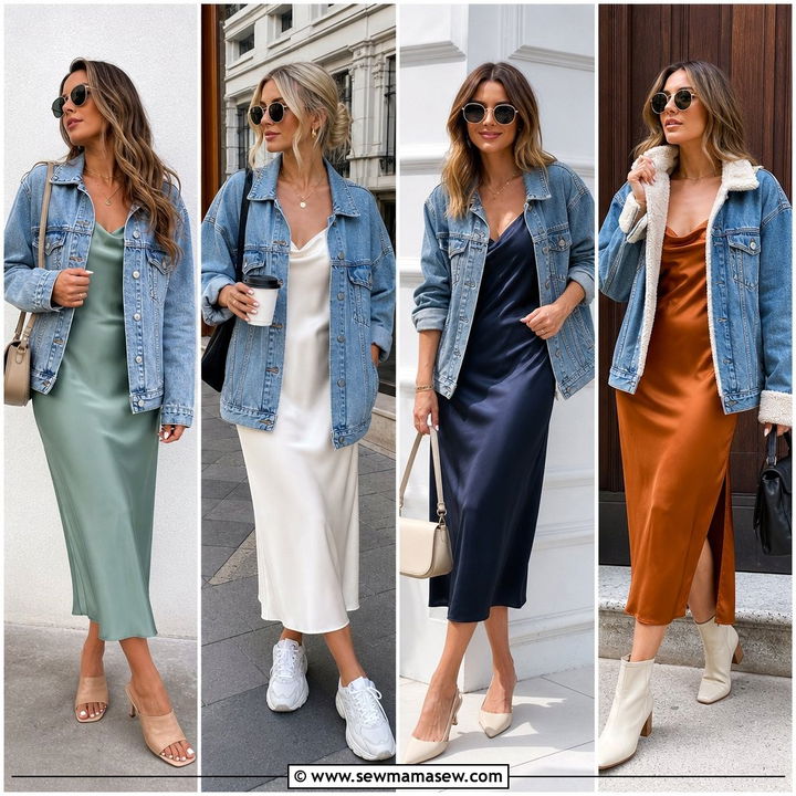 25 Slip Dress Outfit Ideas With a Denim Jacket for Weekends