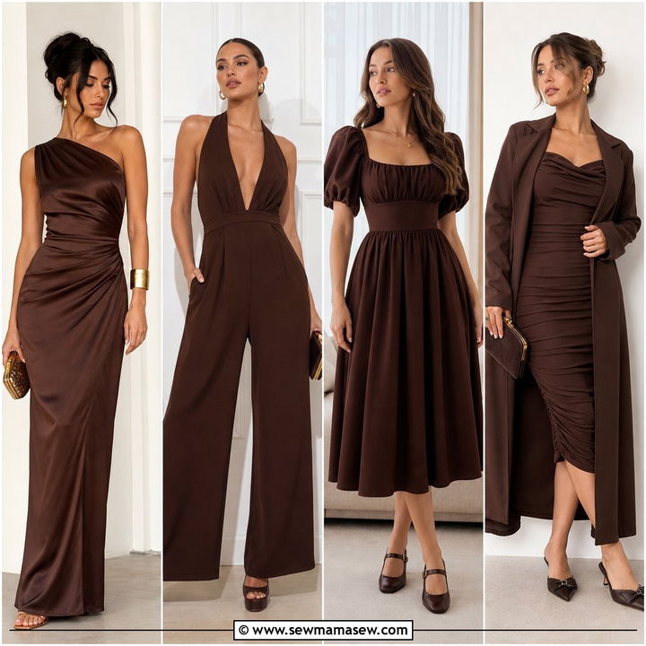 25 Wedding Guest Outfit Ideas Chocolate Brown Dress: Luxe