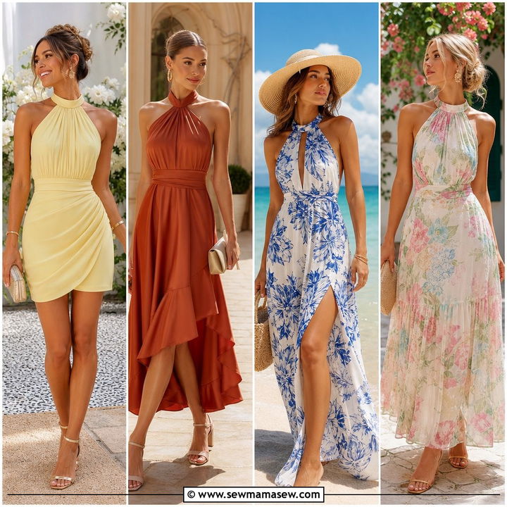 25 Wedding Guest Outfit Ideas: Halter Neck Dress Looks