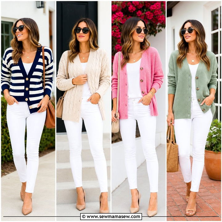 25 White Jeans Outfit Ideas With a Cardigan for Soft Style