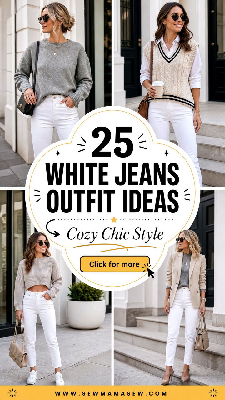 25 White Jeans Outfit Ideas With a Sweater for Cozy Chic - 25 White Jeans Outfit Ideas With a Sweater for Cozy Chic