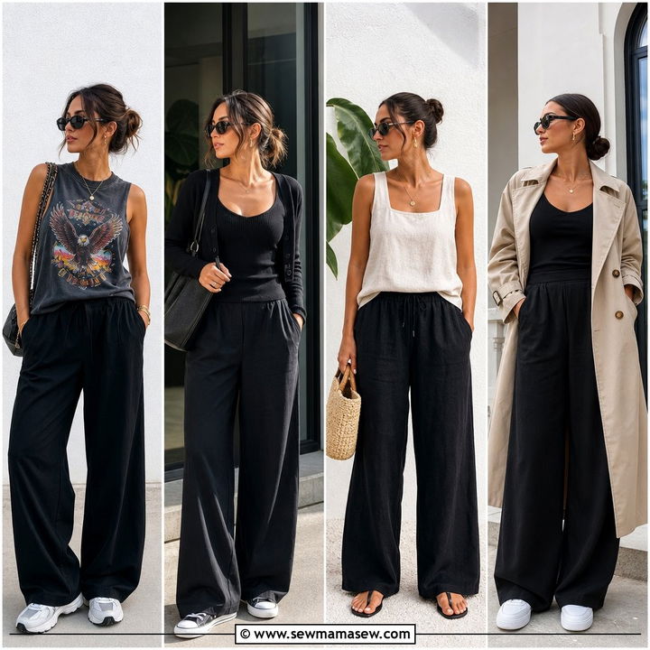 25 Wide Leg Black Pants Outfit Ideas With A Tank Top: Chic